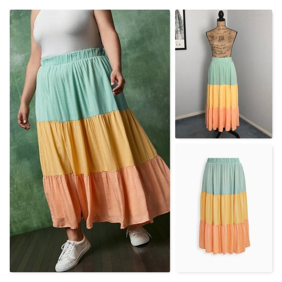 Torrid Colorblock Tiered Maxi Skirt w/Pockets Sz 1X - Picture 2 of 16